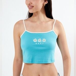 ✨2026 SALE ITEM✨ NWT Roxy Crop Top Turquoise Blue White & Embroidered Daisies